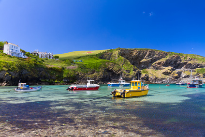 Colorful fishing boats at Harbour of Port Isaac, Cornwall, England